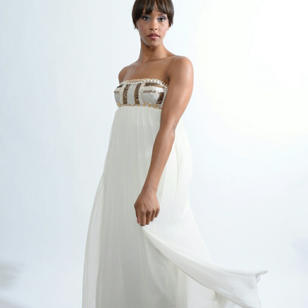 Aidan Mattox Grecia style chiffon and beaded gown